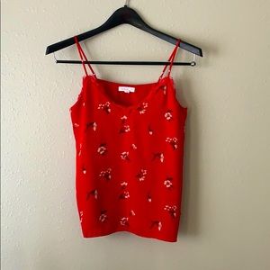 Red lace-lined camisole